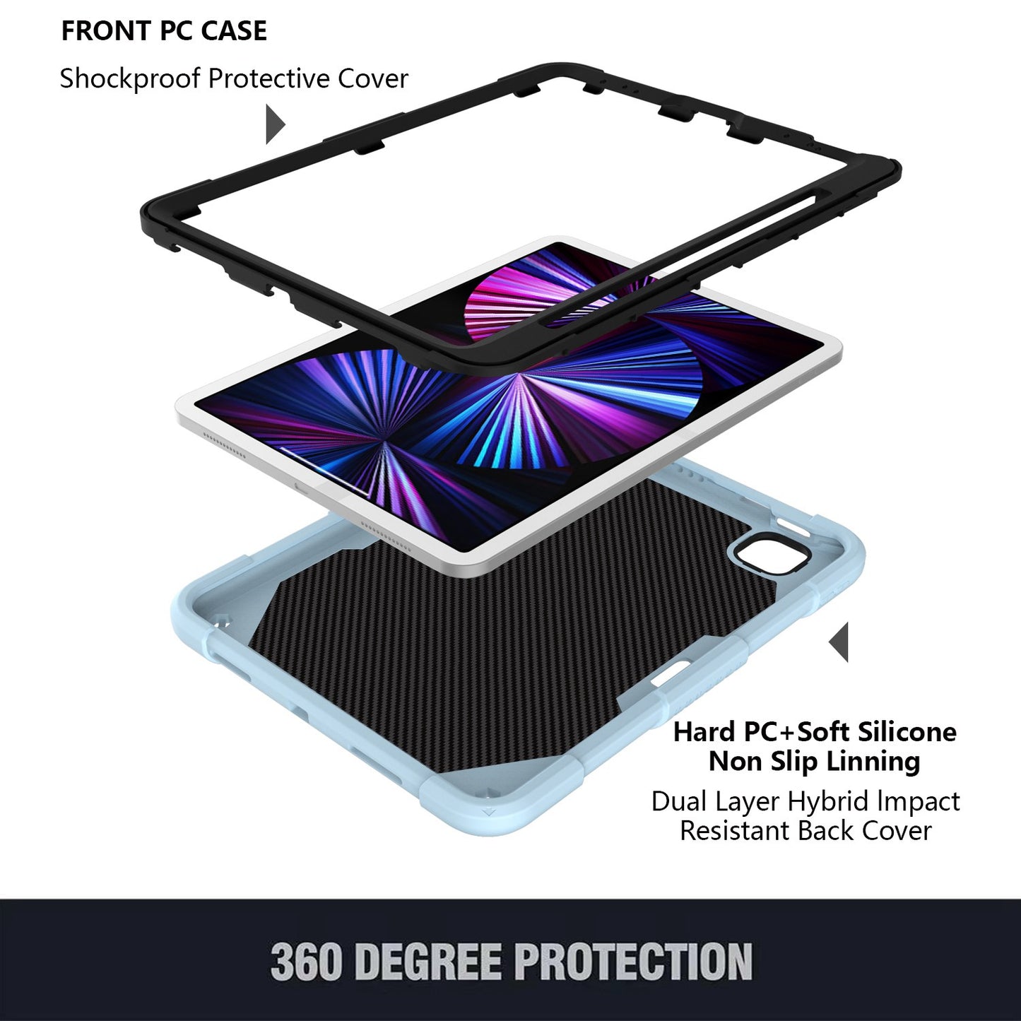 For iPad Pro 11-inch (2021) / (2020) / (2018) / iPad Air (2022) / (2020) Butterfly Shape Kickstand Tablet Case Silicone + PC Shockproof Cover with Shoulder Strap