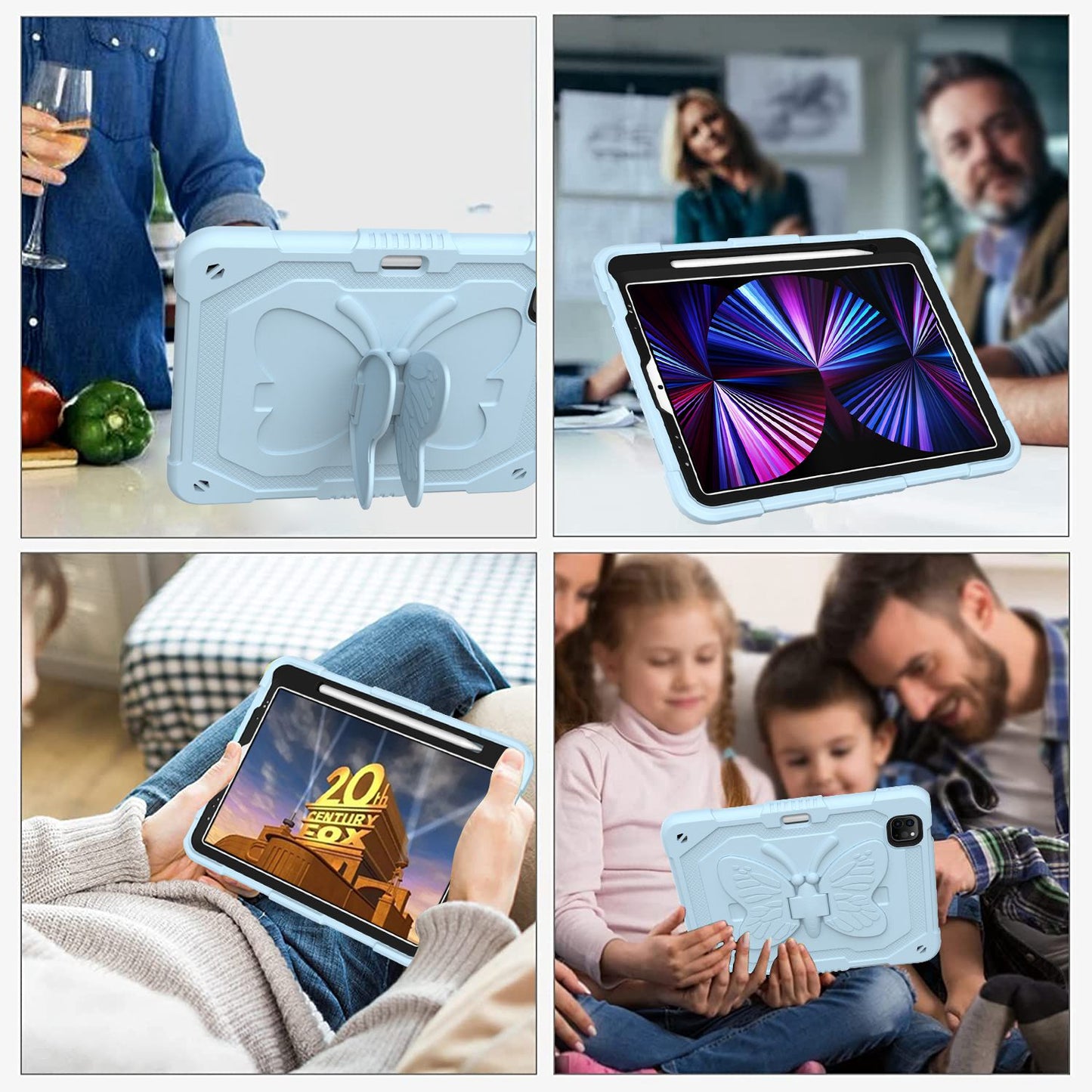 For iPad Pro 11-inch (2021) / (2020) / (2018) / iPad Air (2022) / (2020) Butterfly Shape Kickstand Tablet Case Silicone + PC Shockproof Cover with Shoulder Strap