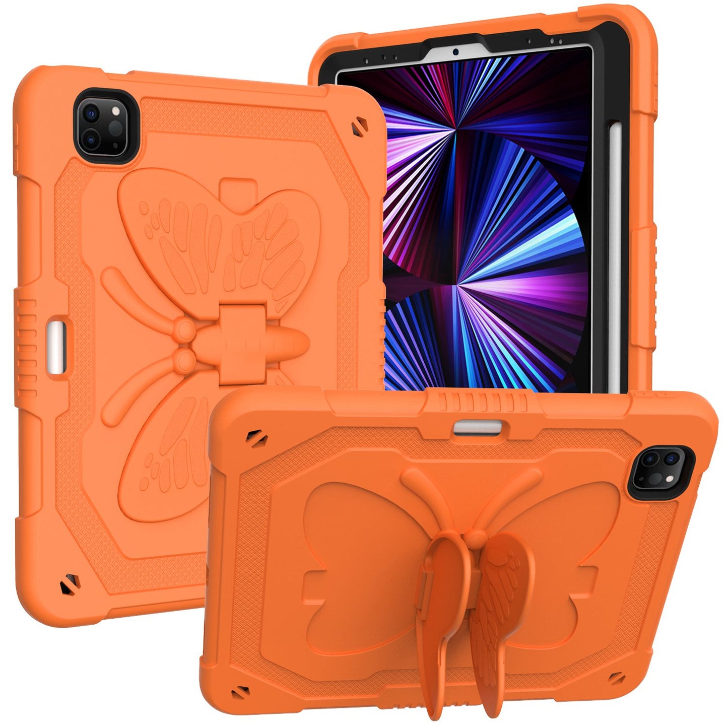 For iPad Pro 11-inch (2021) / (2020) / (2018) / iPad Air (2022) / (2020) Butterfly Shape Kickstand Tablet Case Silicone + PC Shockproof Cover with Shoulder Strap