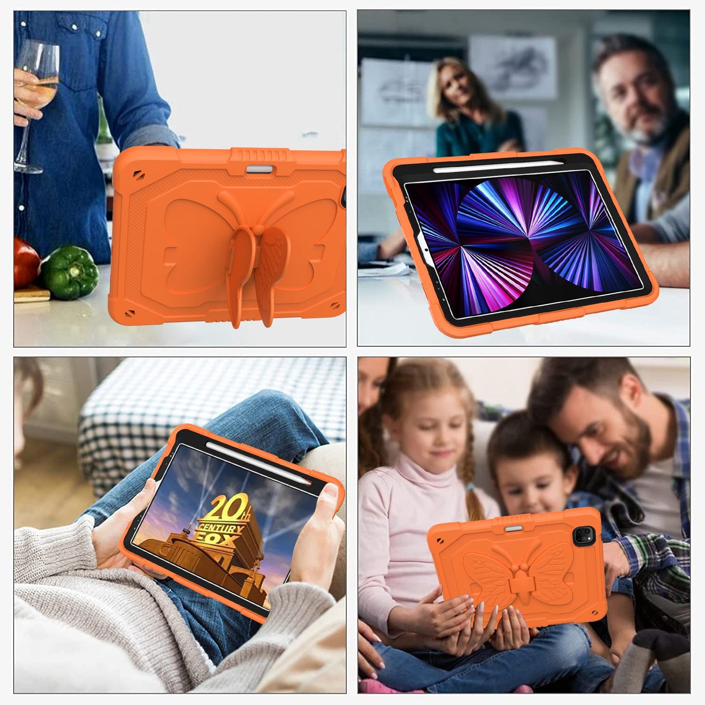For iPad Pro 11-inch (2021) / (2020) / (2018) / iPad Air (2022) / (2020) Butterfly Shape Kickstand Tablet Case Silicone + PC Shockproof Cover with Shoulder Strap