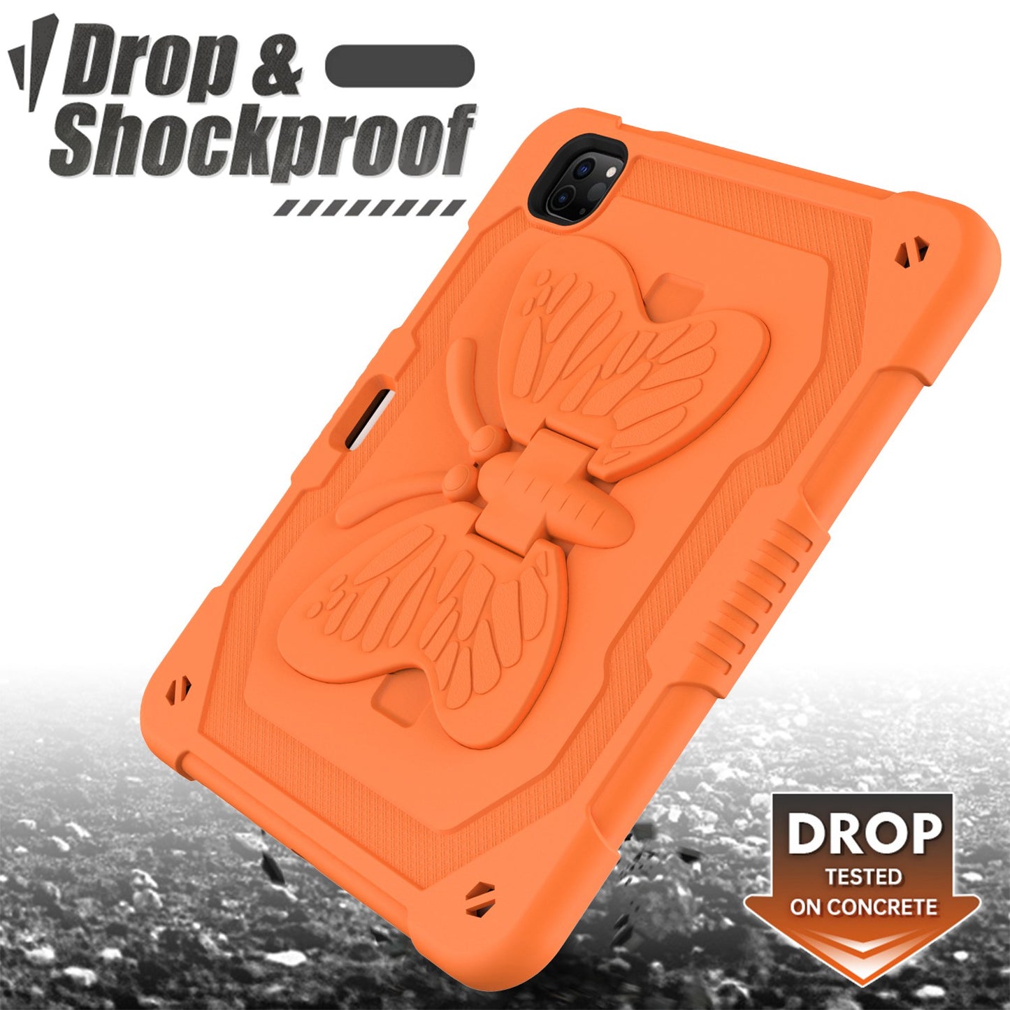 For iPad Pro 11-inch (2021) / (2020) / (2018) / iPad Air (2022) / (2020) Butterfly Shape Kickstand Tablet Case Silicone + PC Shockproof Cover with Shoulder Strap