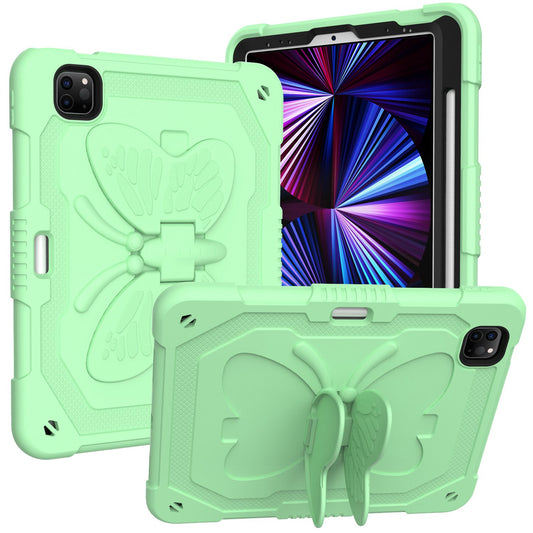 For iPad Pro 11-inch (2021) / (2020) / (2018) / iPad Air (2022) / (2020) Butterfly Shape Kickstand Tablet Case Silicone + PC Shockproof Cover with Shoulder Strap