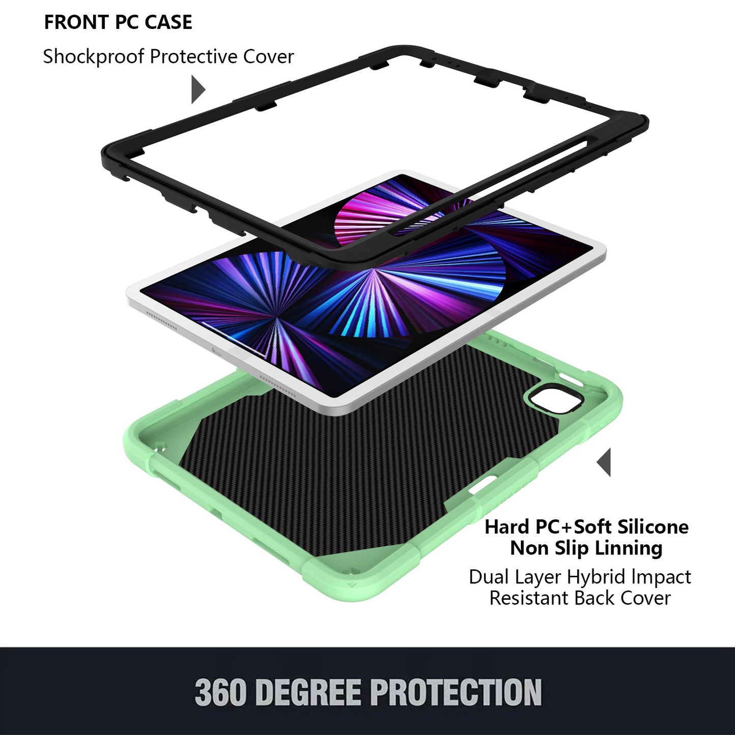 For iPad Pro 11-inch (2021) / (2020) / (2018) / iPad Air (2022) / (2020) Butterfly Shape Kickstand Tablet Case Silicone + PC Shockproof Cover with Shoulder Strap