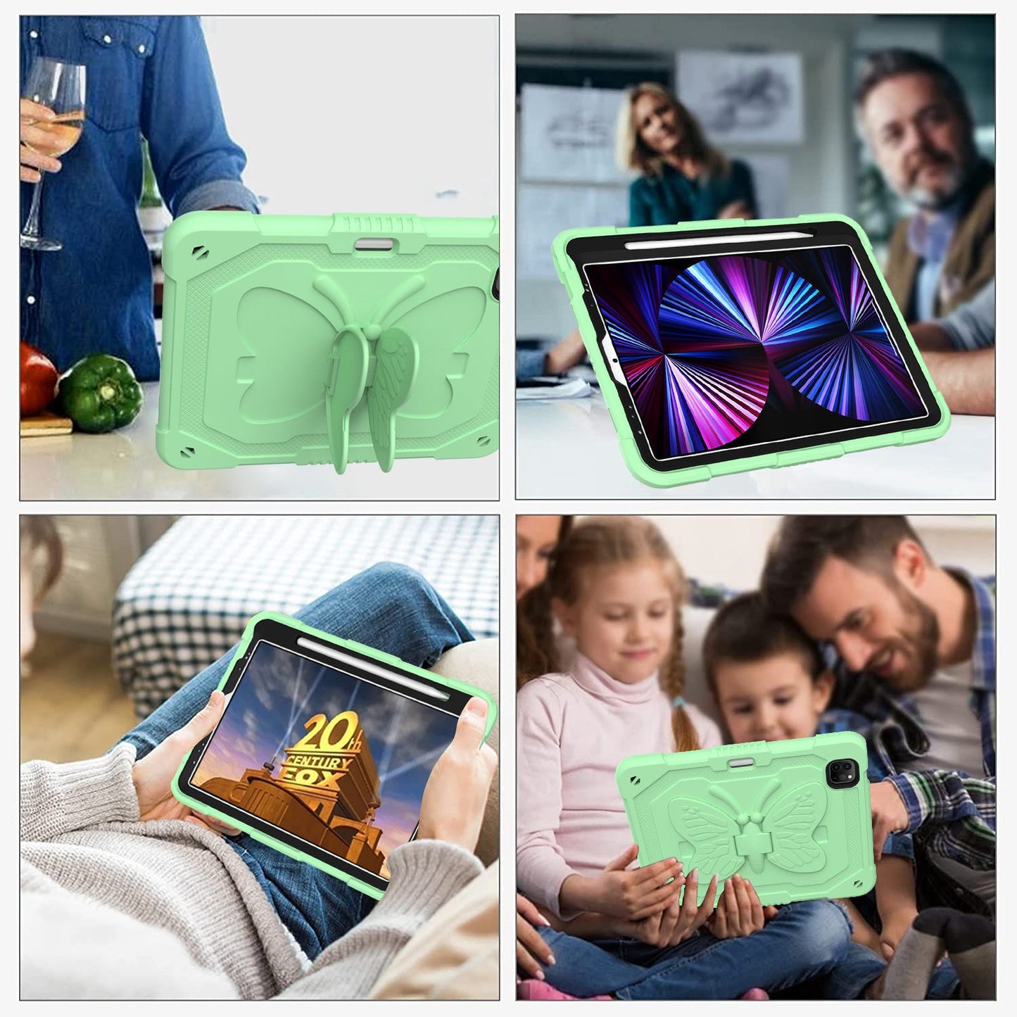 For iPad Pro 11-inch (2021) / (2020) / (2018) / iPad Air (2022) / (2020) Butterfly Shape Kickstand Tablet Case Silicone + PC Shockproof Cover with Shoulder Strap