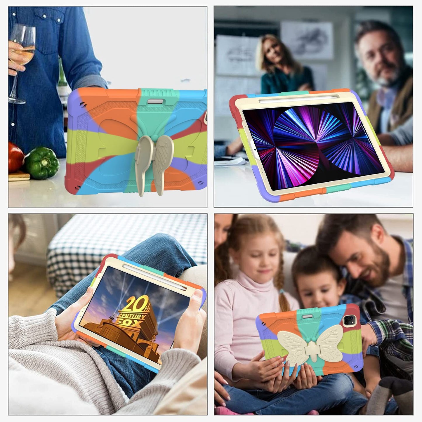 For iPad Pro 11-inch (2021) / (2020) / (2018) / iPad Air (2022) / (2020) Silicone + PC Tablet Case Butterfly Shape Kickstand Drop-proof Cover with Shoulder Strap