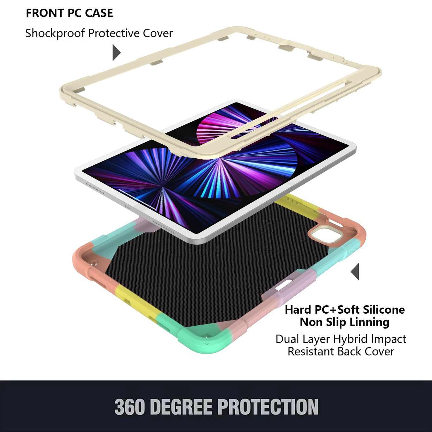 For iPad Pro 11-inch (2021) / (2020) / (2018) / iPad Air (2022) / (2020) Silicone + PC Tablet Case Butterfly Shape Kickstand Drop-proof Cover with Shoulder Strap