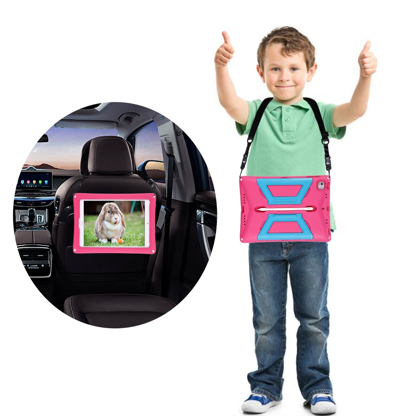 For iPad Air (2013) / Air 2 / iPad 9.7-inch (2017) / (2018) Shockproof EVA + PC Tablet Cover Kickstand Protective Case with Shoulder Strap