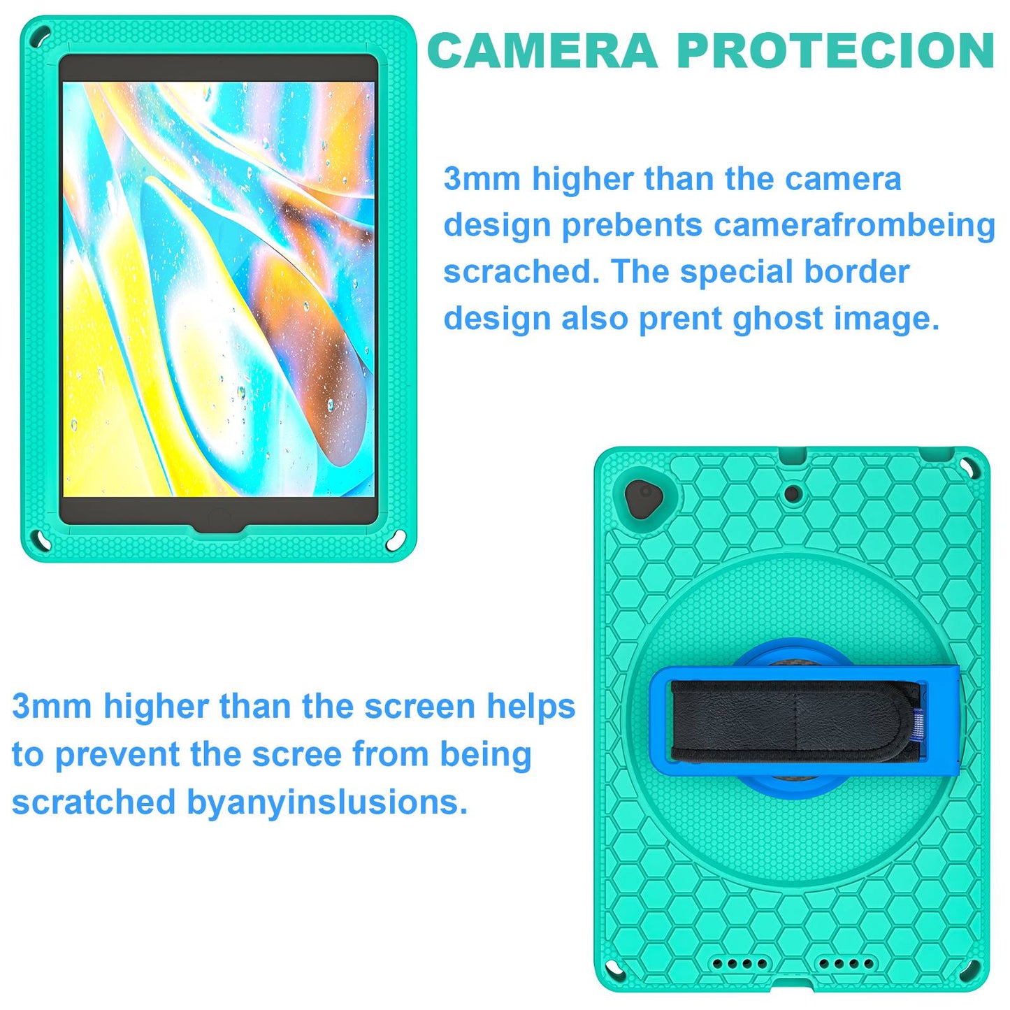 For iPad 10.2 (2021) / (2020) / (2019) Rotary Kickstand Hand Strap EVA+PC Case Anti-drop Tablet Cover with Shoulder Strap
