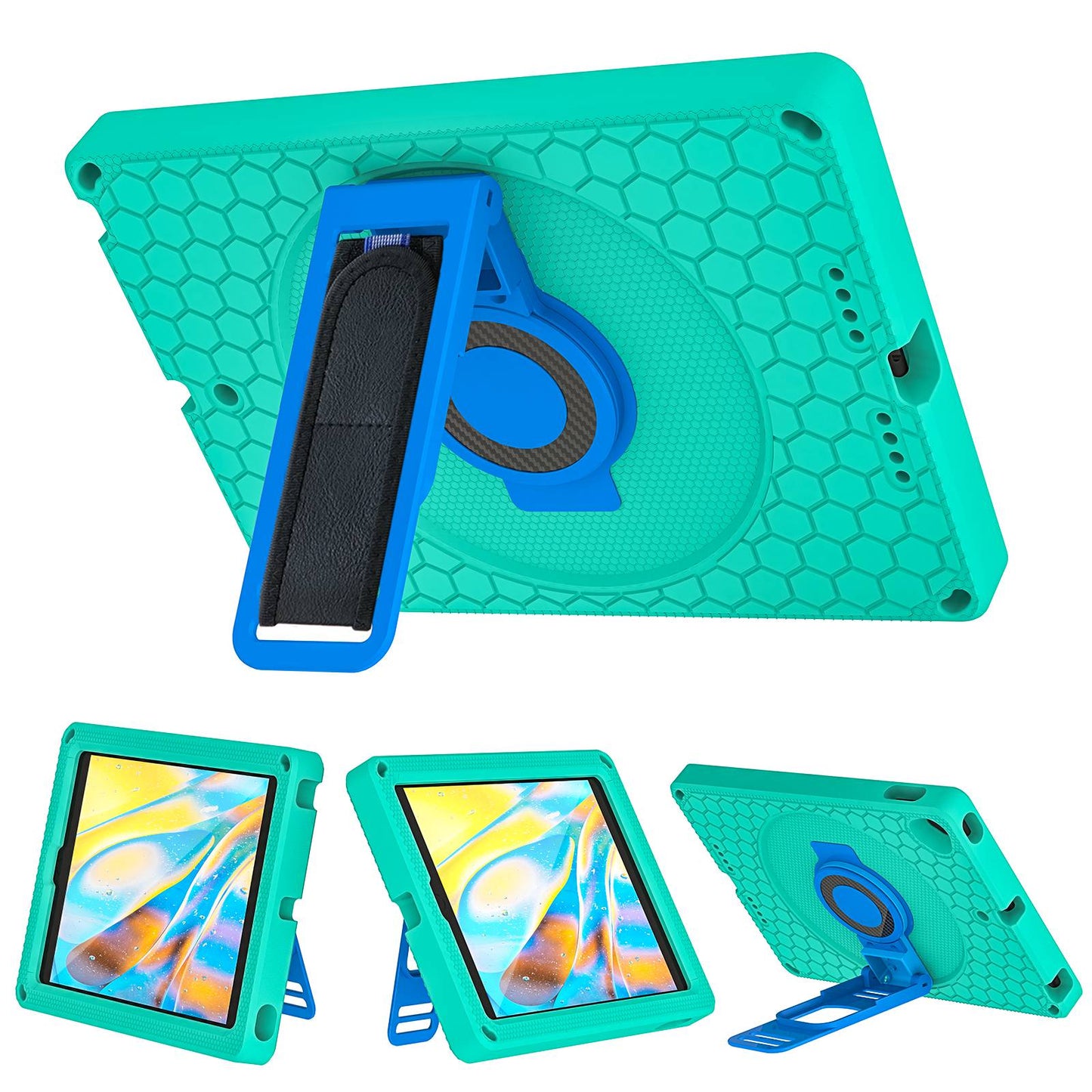 For iPad 10.2 (2021) / (2020) / (2019) Rotary Kickstand Hand Strap EVA+PC Case Anti-drop Tablet Cover with Shoulder Strap