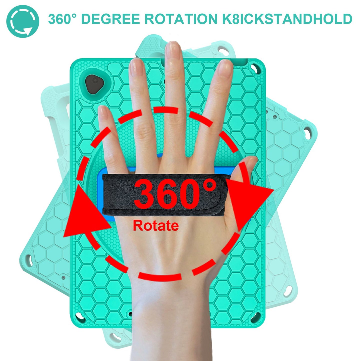 For iPad 10.2 (2021) / (2020) / (2019) Rotary Kickstand Hand Strap EVA+PC Case Anti-drop Tablet Cover with Shoulder Strap