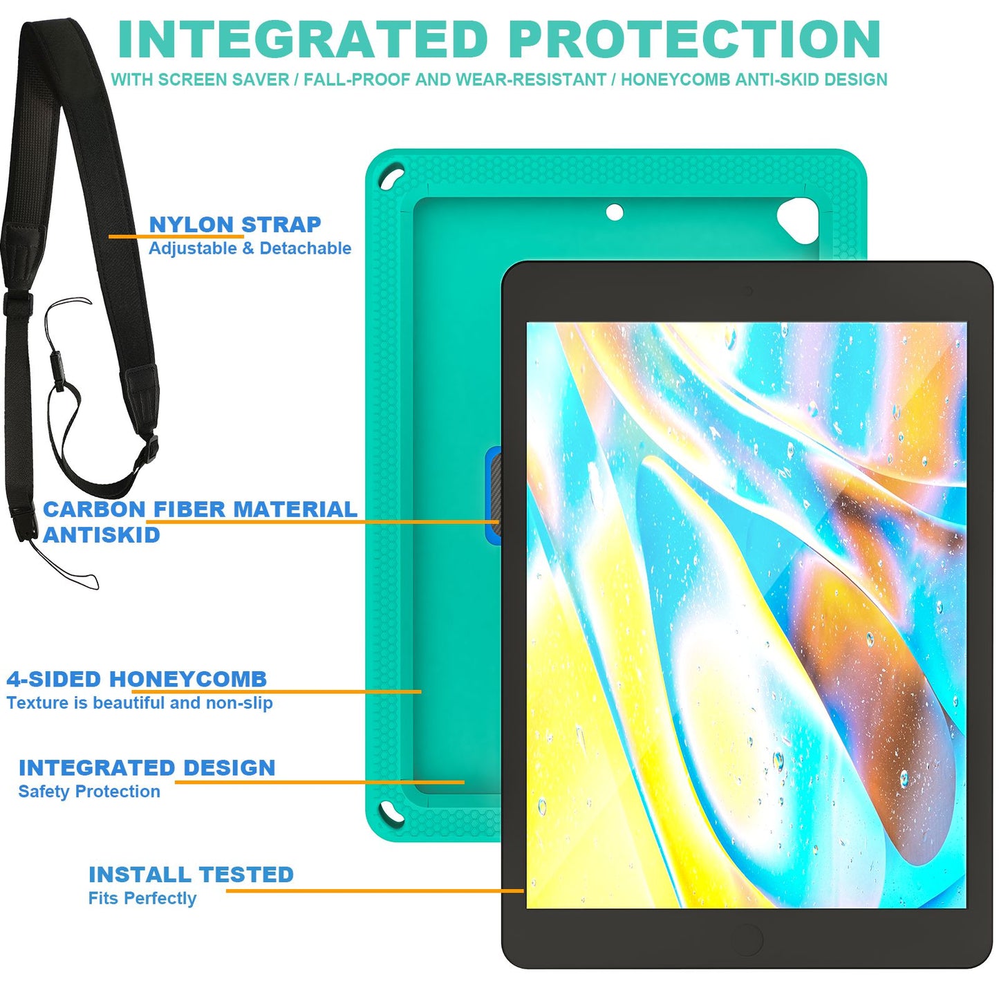 For iPad 10.2 (2021) / (2020) / (2019) Rotary Kickstand Hand Strap EVA+PC Case Anti-drop Tablet Cover with Shoulder Strap