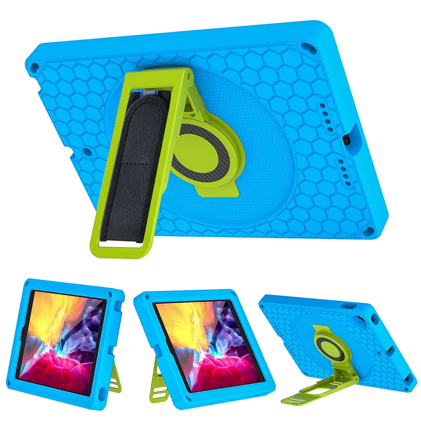 For iPad 10.2 (2021) / (2020) / (2019) Rotary Kickstand Hand Strap EVA+PC Case Anti-drop Tablet Cover with Shoulder Strap