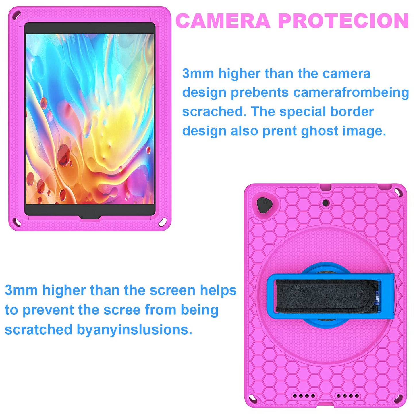 For iPad 10.2 (2021) / (2020) / (2019) Rotary Kickstand Hand Strap EVA+PC Case Anti-drop Tablet Cover with Shoulder Strap
