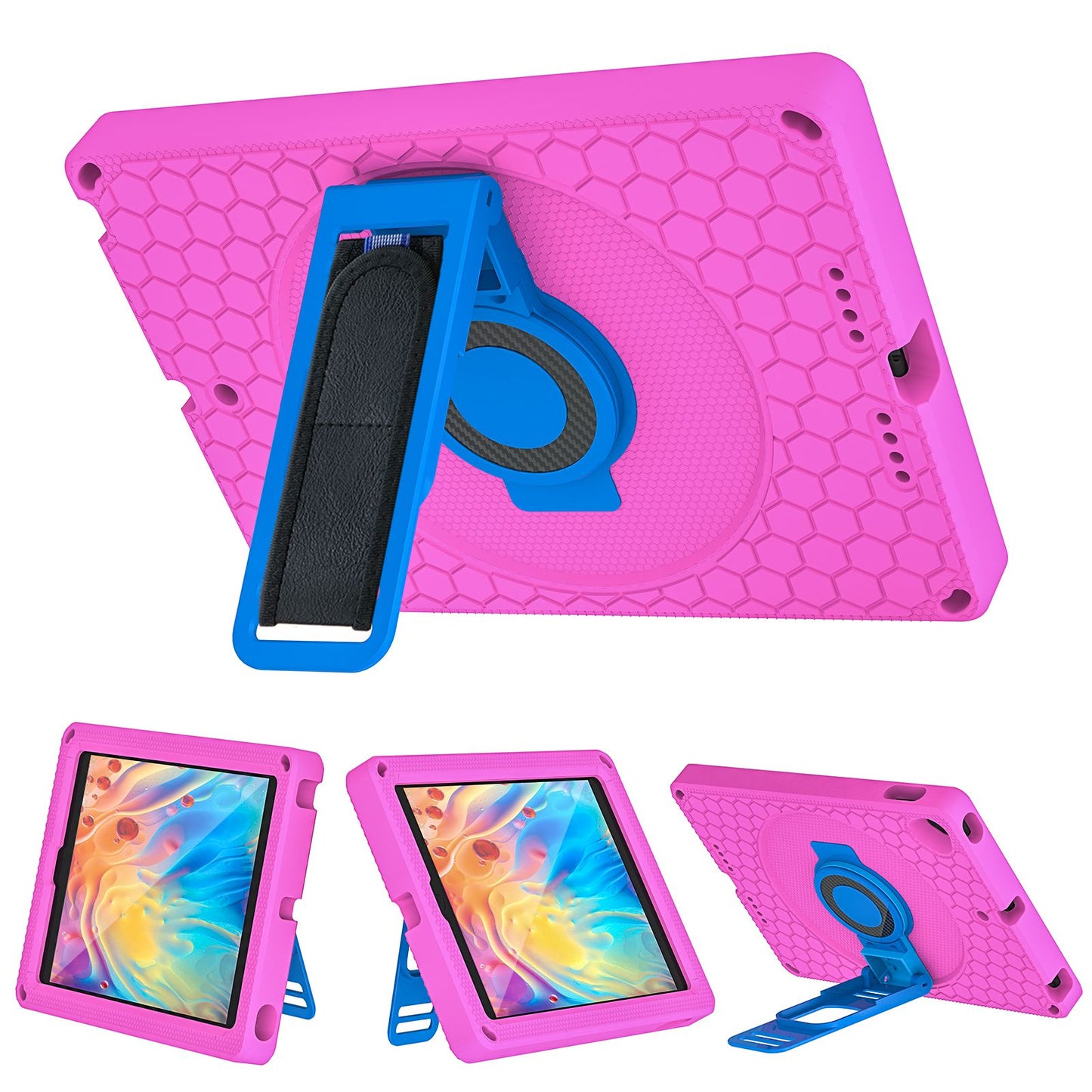 For iPad 10.2 (2021) / (2020) / (2019) Rotary Kickstand Hand Strap EVA+PC Case Anti-drop Tablet Cover with Shoulder Strap