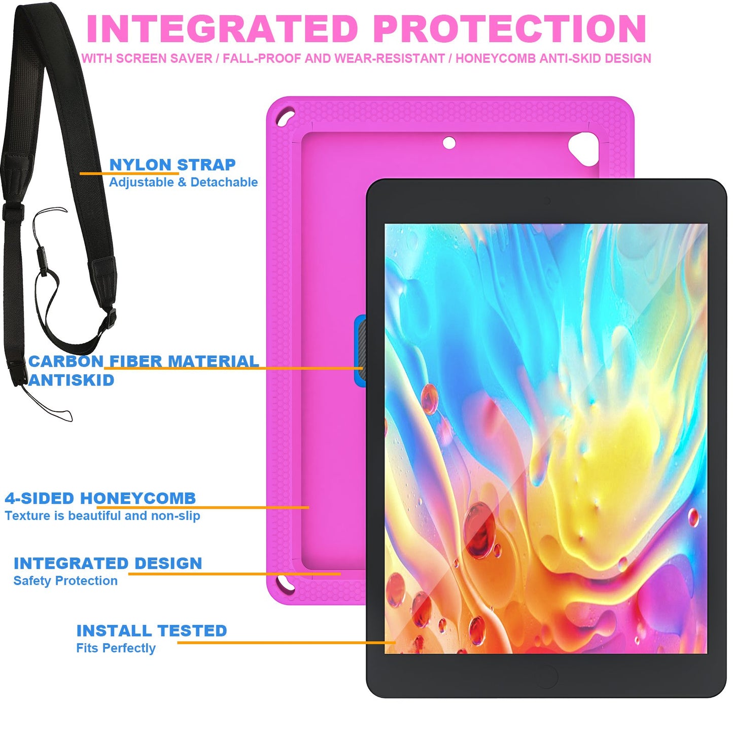 For iPad 10.2 (2021) / (2020) / (2019) Rotary Kickstand Hand Strap EVA+PC Case Anti-drop Tablet Cover with Shoulder Strap