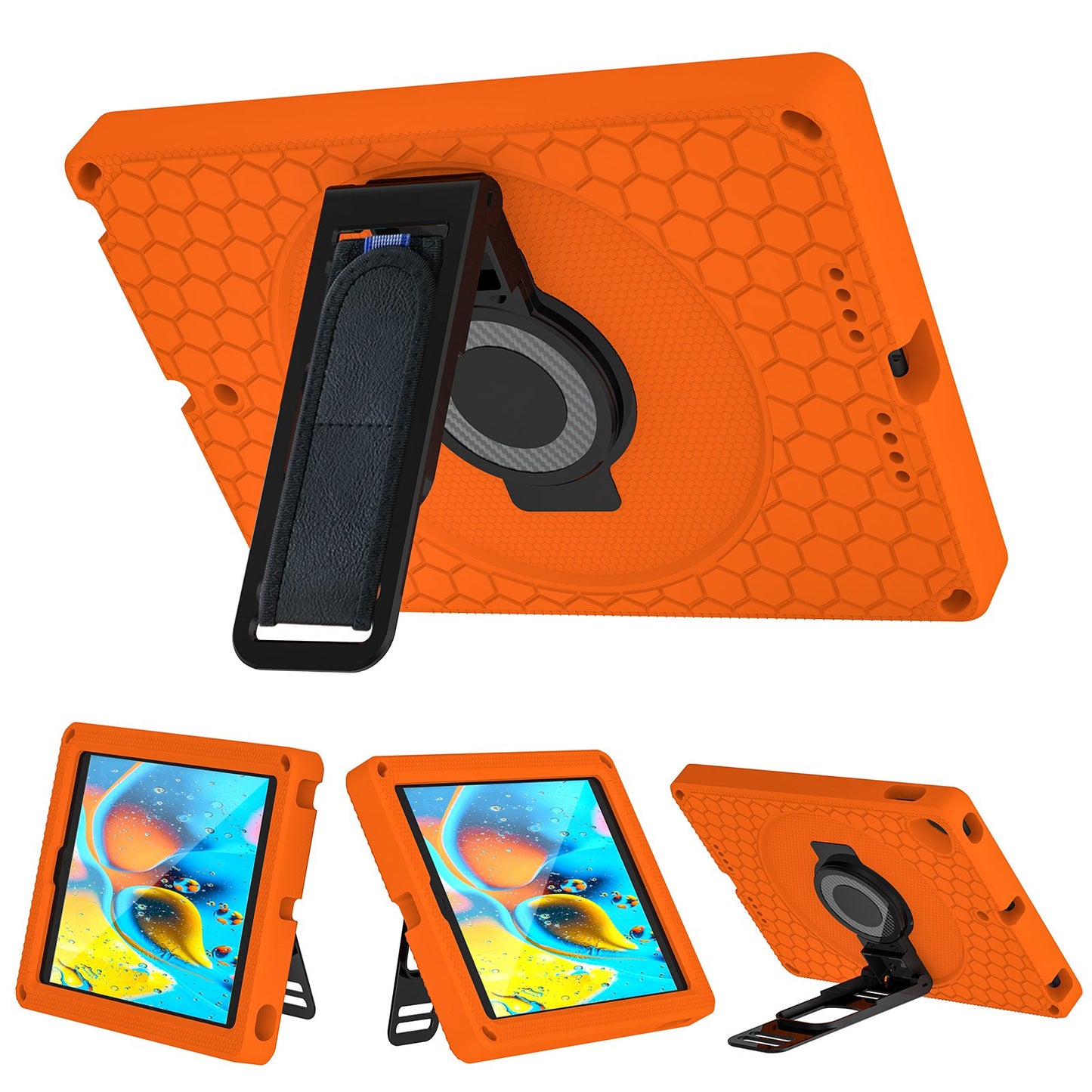 For iPad 10.2 (2021) / (2020) / (2019) Rotary Kickstand Hand Strap EVA+PC Case Anti-drop Tablet Cover with Shoulder Strap