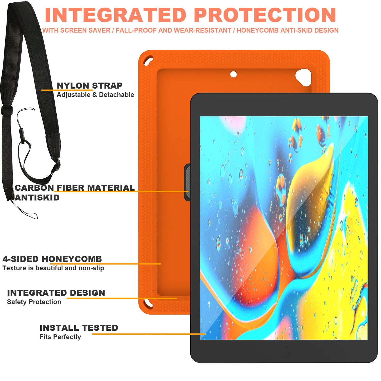 For iPad 10.2 (2021) / (2020) / (2019) Rotary Kickstand Hand Strap EVA+PC Case Anti-drop Tablet Cover with Shoulder Strap
