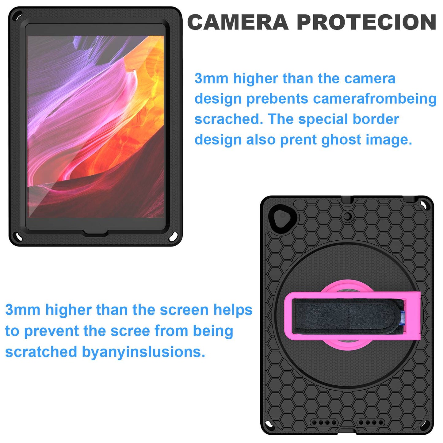 For iPad 10.2 (2021) / (2020) / (2019) Rotary Kickstand Hand Strap EVA+PC Case Anti-drop Tablet Cover with Shoulder Strap