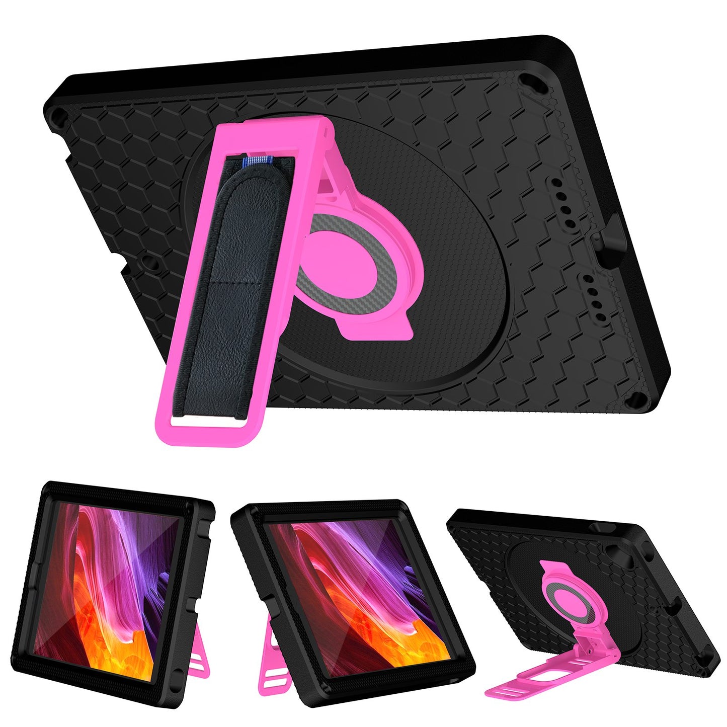 For iPad 10.2 (2021) / (2020) / (2019) Rotary Kickstand Hand Strap EVA+PC Case Anti-drop Tablet Cover with Shoulder Strap