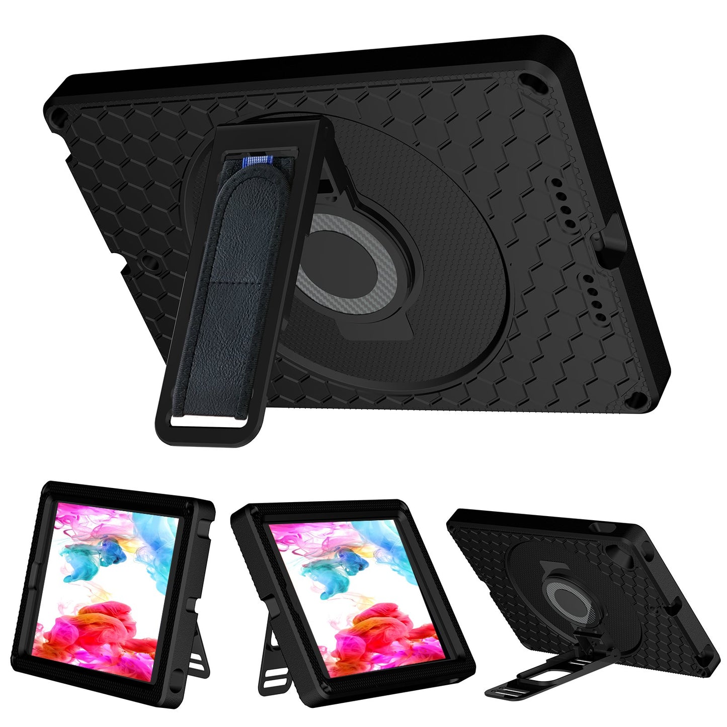 For iPad 10.2 (2021) / (2020) / (2019) Rotary Kickstand Hand Strap EVA+PC Case Anti-drop Tablet Cover with Shoulder Strap