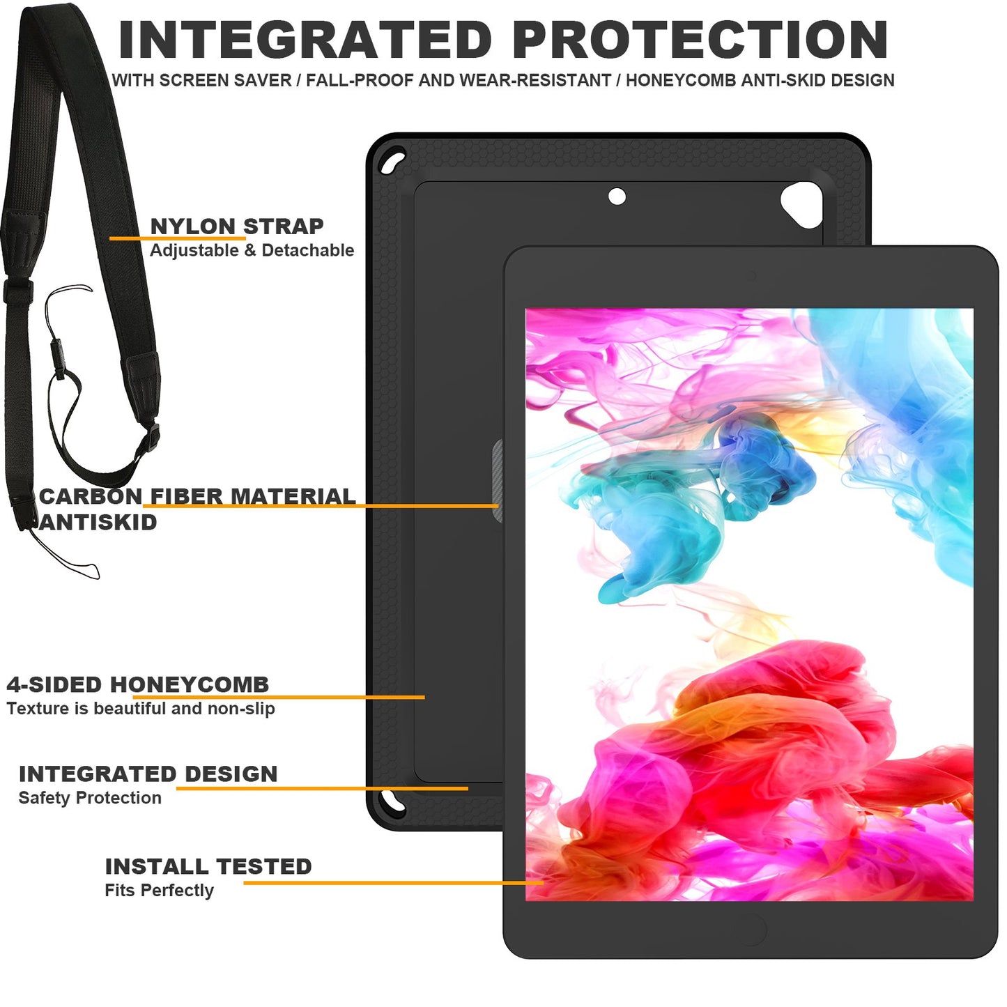 For iPad 10.2 (2021) / (2020) / (2019) Rotary Kickstand Hand Strap EVA+PC Case Anti-drop Tablet Cover with Shoulder Strap