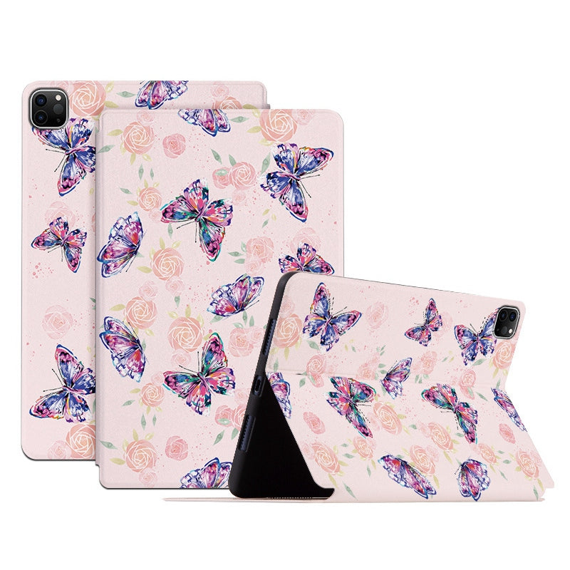 For iPad Pro 11-inch (2018) / (2020) / (2021) Protective Case Folio Flip Cover Butterfly Printed Shockproof Tablet Case with Stand