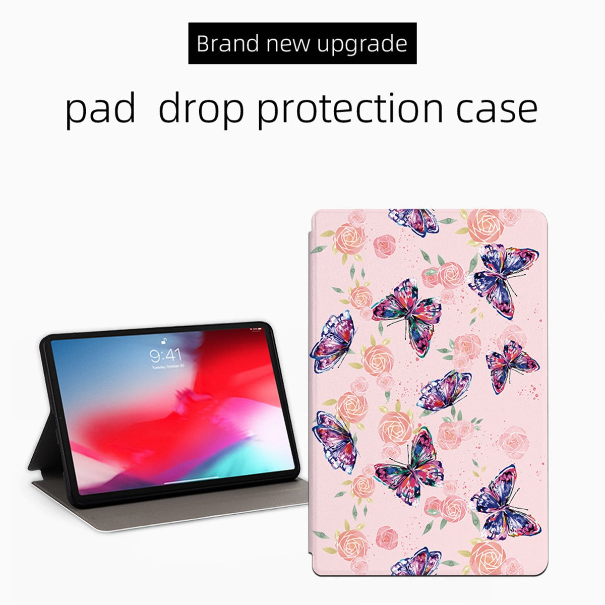 For iPad Pro 11-inch (2018) / (2020) / (2021) Protective Case Folio Flip Cover Butterfly Printed Shockproof Tablet Case with Stand