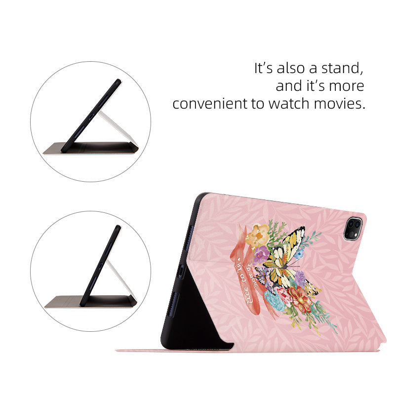 For iPad Pro 11-inch (2018) / (2020) / (2021) Protective Case Folio Flip Cover Butterfly Printed Shockproof Tablet Case with Stand
