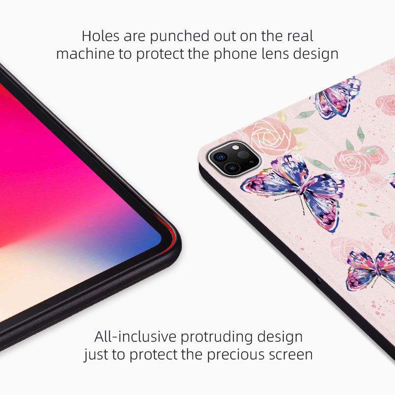 For iPad Pro 11-inch (2018) / (2020) / (2021) Protective Case Folio Flip Cover Butterfly Printed Shockproof Tablet Case with Stand