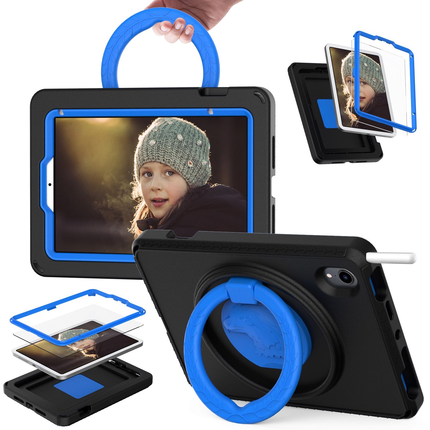 For iPad mini (2021) Portable EVA Case with Shoulder Strap / Waterproof Screen Protector Shockproof Tablet Kickstand Case