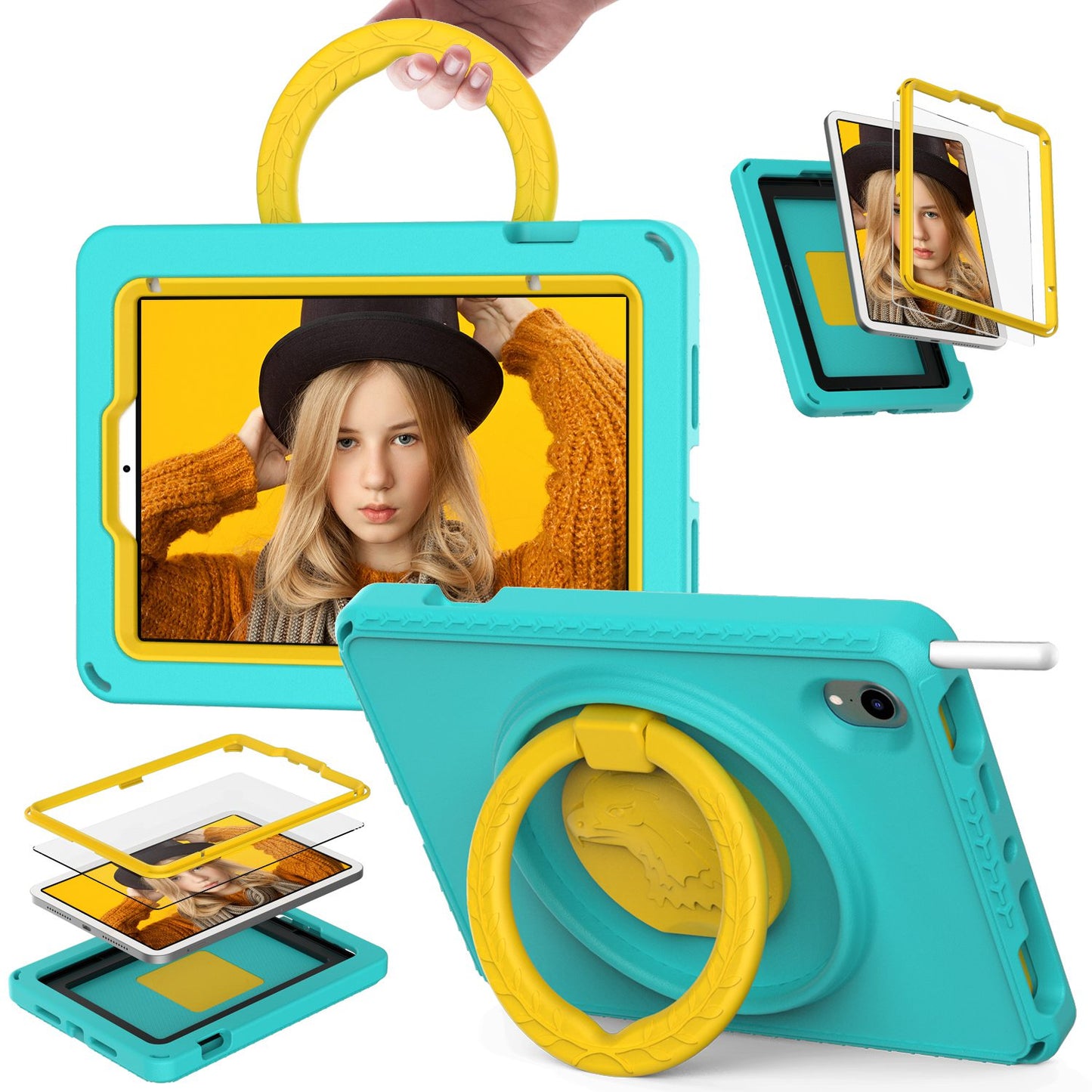 For iPad mini (2021) Portable EVA Case with Shoulder Strap / Waterproof Screen Protector Shockproof Tablet Kickstand Case
