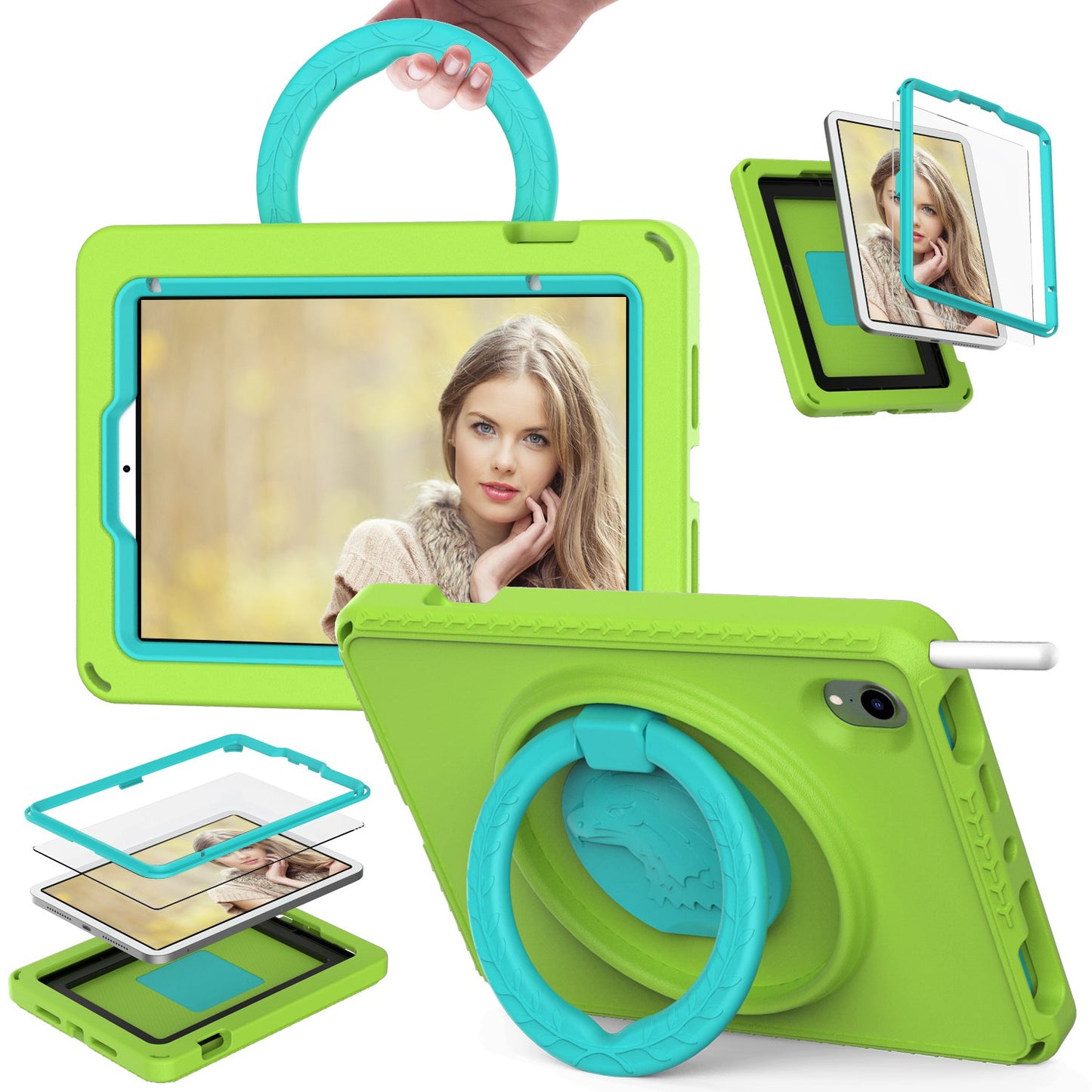 For iPad mini (2021) Portable EVA Case with Shoulder Strap / Waterproof Screen Protector Shockproof Tablet Kickstand Case
