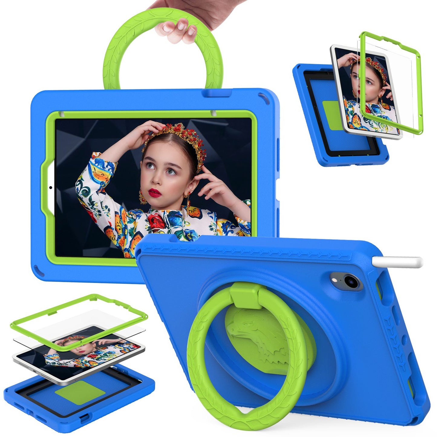 For iPad mini (2021) Portable EVA Case with Shoulder Strap / Waterproof Screen Protector Shockproof Tablet Kickstand Case