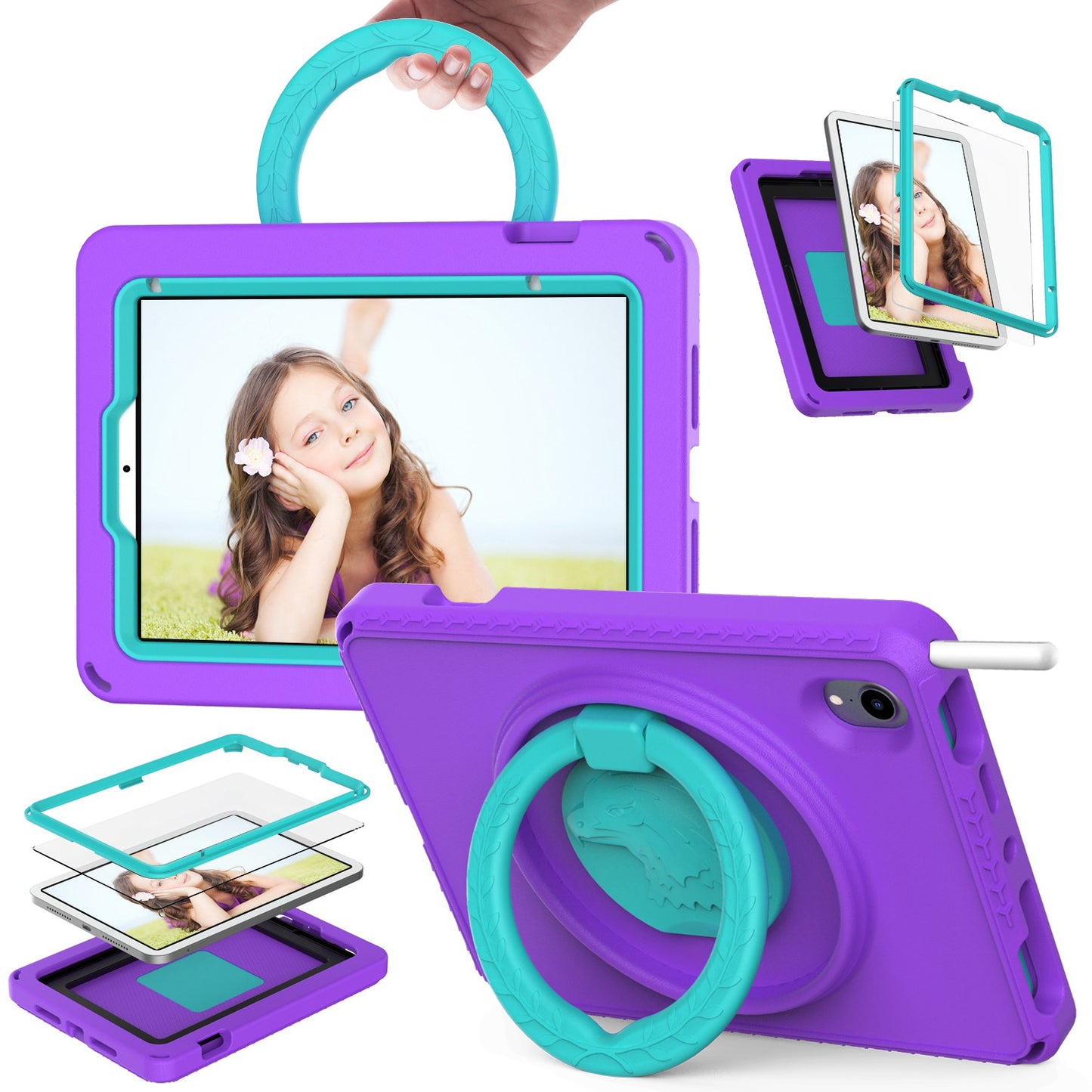 For iPad mini (2021) Portable EVA Case with Shoulder Strap / Waterproof Screen Protector Shockproof Tablet Kickstand Case