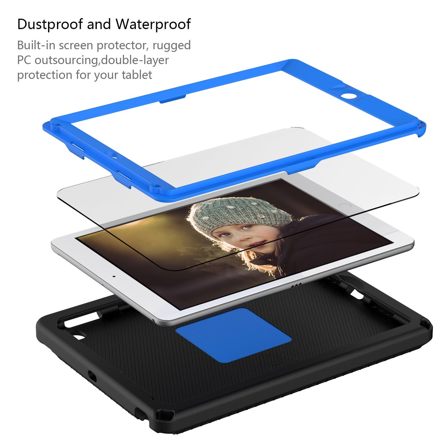 For iPad Air (2013) / Air 2 / 9.7-inch (2017) / (2018) EVA Shockproof Case with Shoulder Strap / Waterproof Screen Protector Anti-Scratch Cover Portable Tablet Case