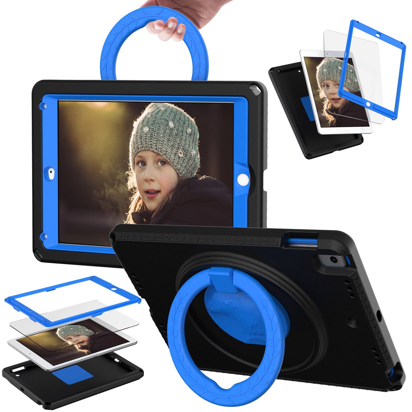 For iPad Air (2013) / Air 2 / 9.7-inch (2017) / (2018) EVA Shockproof Case with Shoulder Strap / Waterproof Screen Protector Anti-Scratch Cover Portable Tablet Case