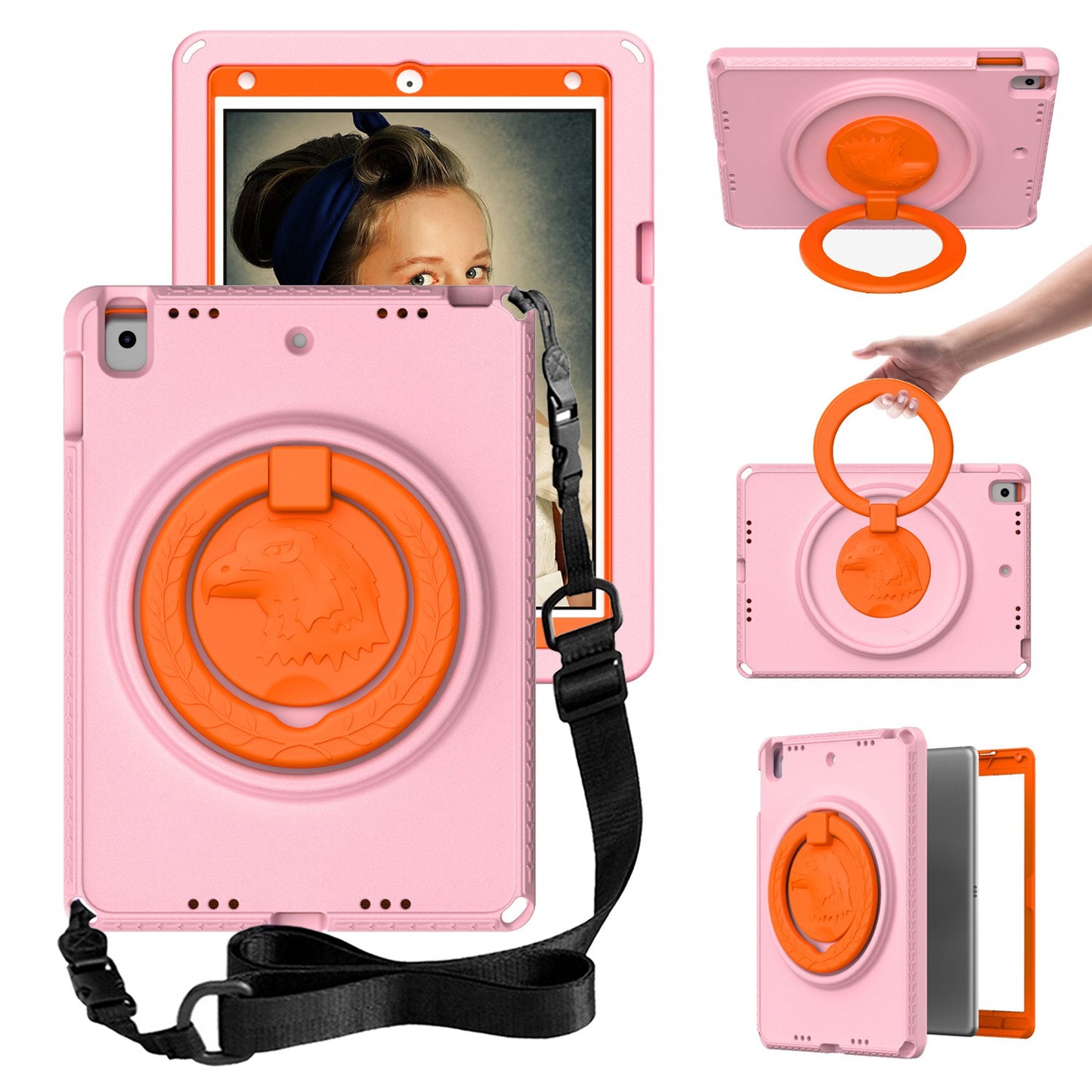 For iPad Air (2013) / Air 2 / 9.7-inch (2017) / (2018) EVA Shockproof Case with Shoulder Strap / Waterproof Screen Protector Anti-Scratch Cover Portable Tablet Case