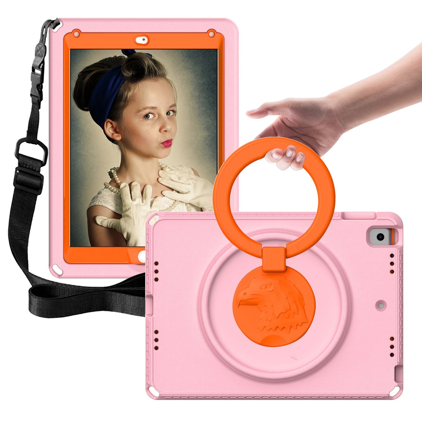 For iPad Air (2013) / Air 2 / 9.7-inch (2017) / (2018) EVA Shockproof Case with Shoulder Strap / Waterproof Screen Protector Anti-Scratch Cover Portable Tablet Case