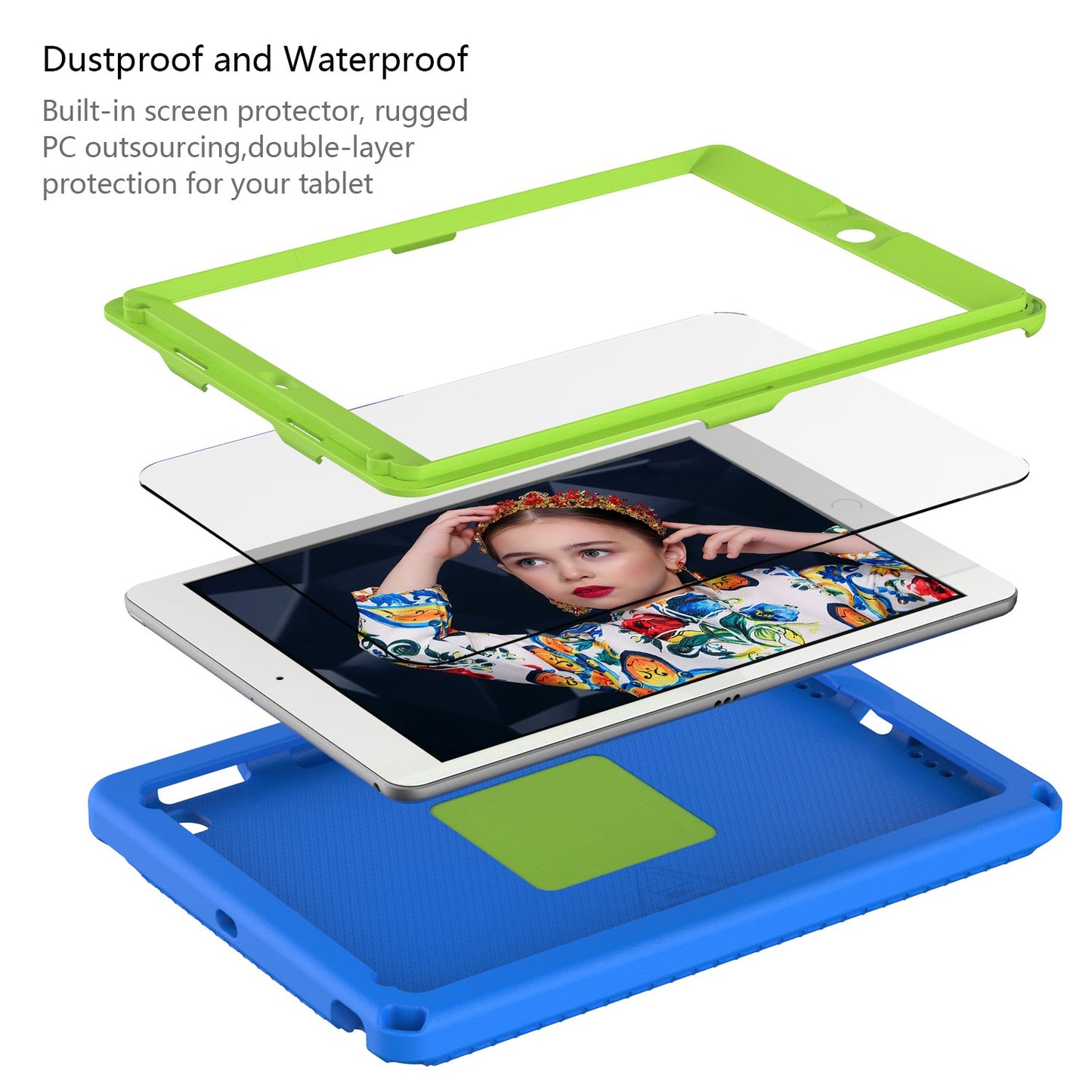 For iPad Air (2013) / Air 2 / 9.7-inch (2017) / (2018) EVA Shockproof Case with Shoulder Strap / Waterproof Screen Protector Anti-Scratch Cover Portable Tablet Case