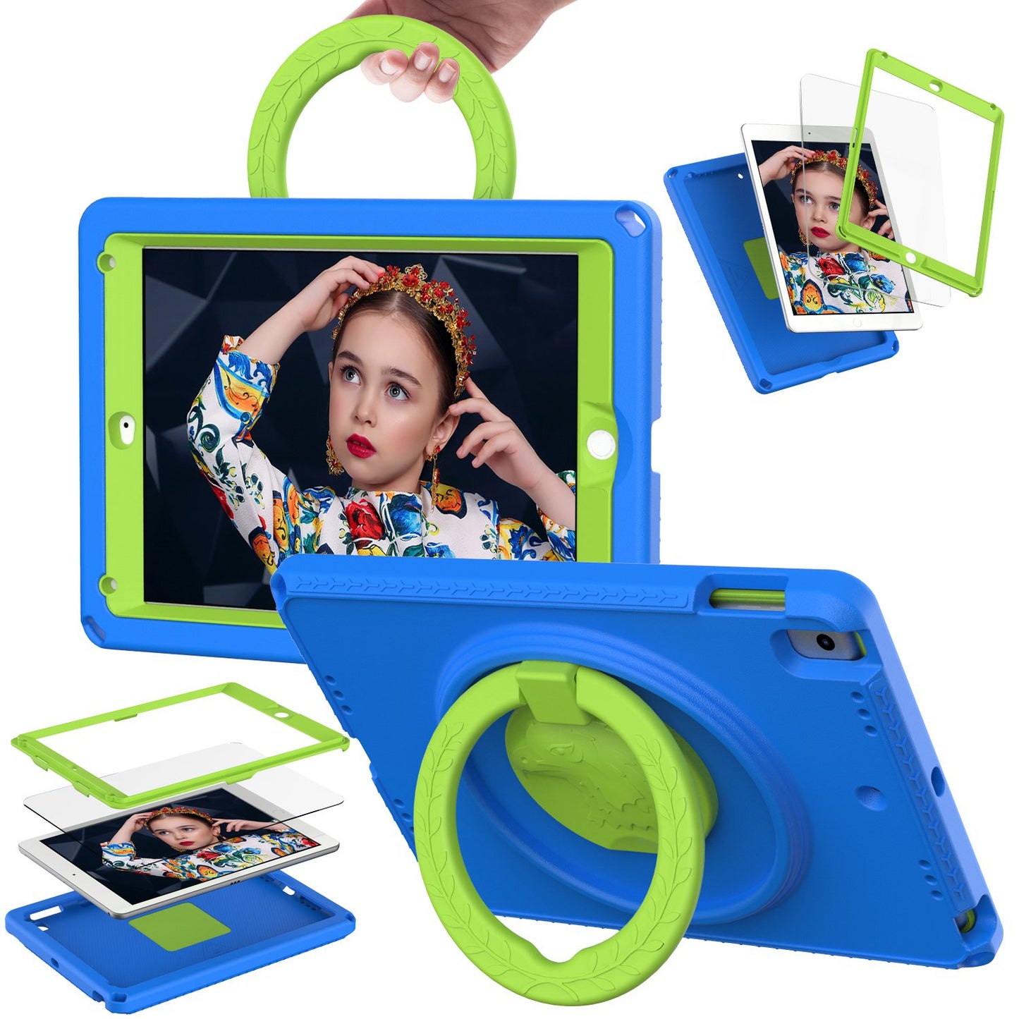 For iPad Air (2013) / Air 2 / 9.7-inch (2017) / (2018) EVA Shockproof Case with Shoulder Strap / Waterproof Screen Protector Anti-Scratch Cover Portable Tablet Case