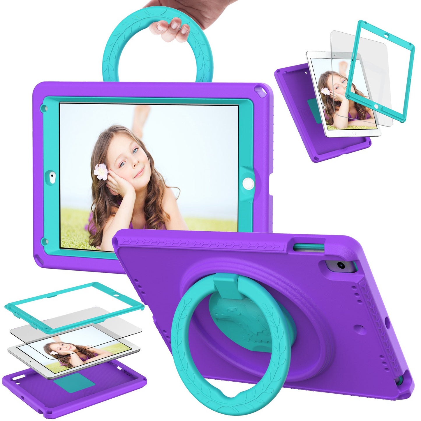 For iPad Air (2013) / Air 2 / 9.7-inch (2017) / (2018) EVA Shockproof Case with Shoulder Strap / Waterproof Screen Protector Anti-Scratch Cover Portable Tablet Case