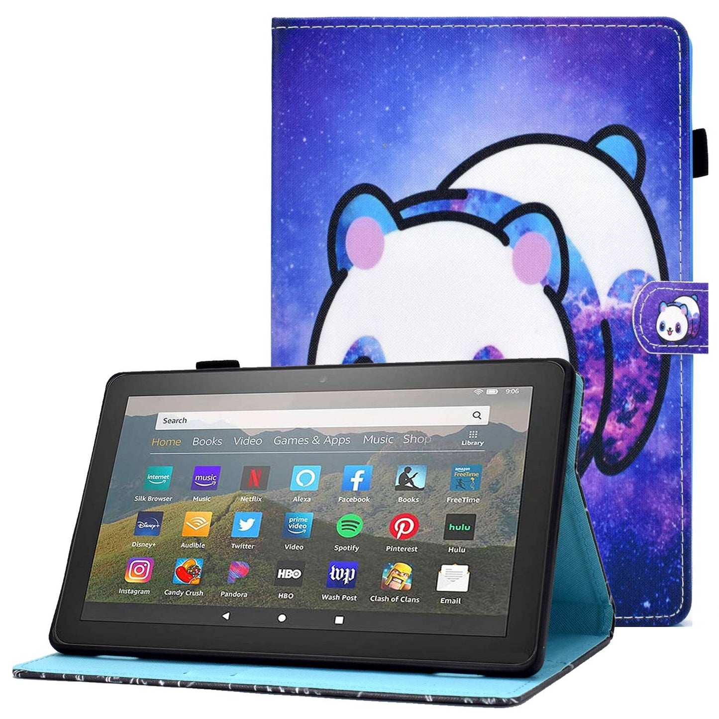 For Amazon Fire HD 8 (2016) / (2017) / (2018) Shockproof Cover Anti-Scratch Leather Case Stitched Pattern Printed Magnetic Closure Tablet Stand Case with Wallet / Card Slots