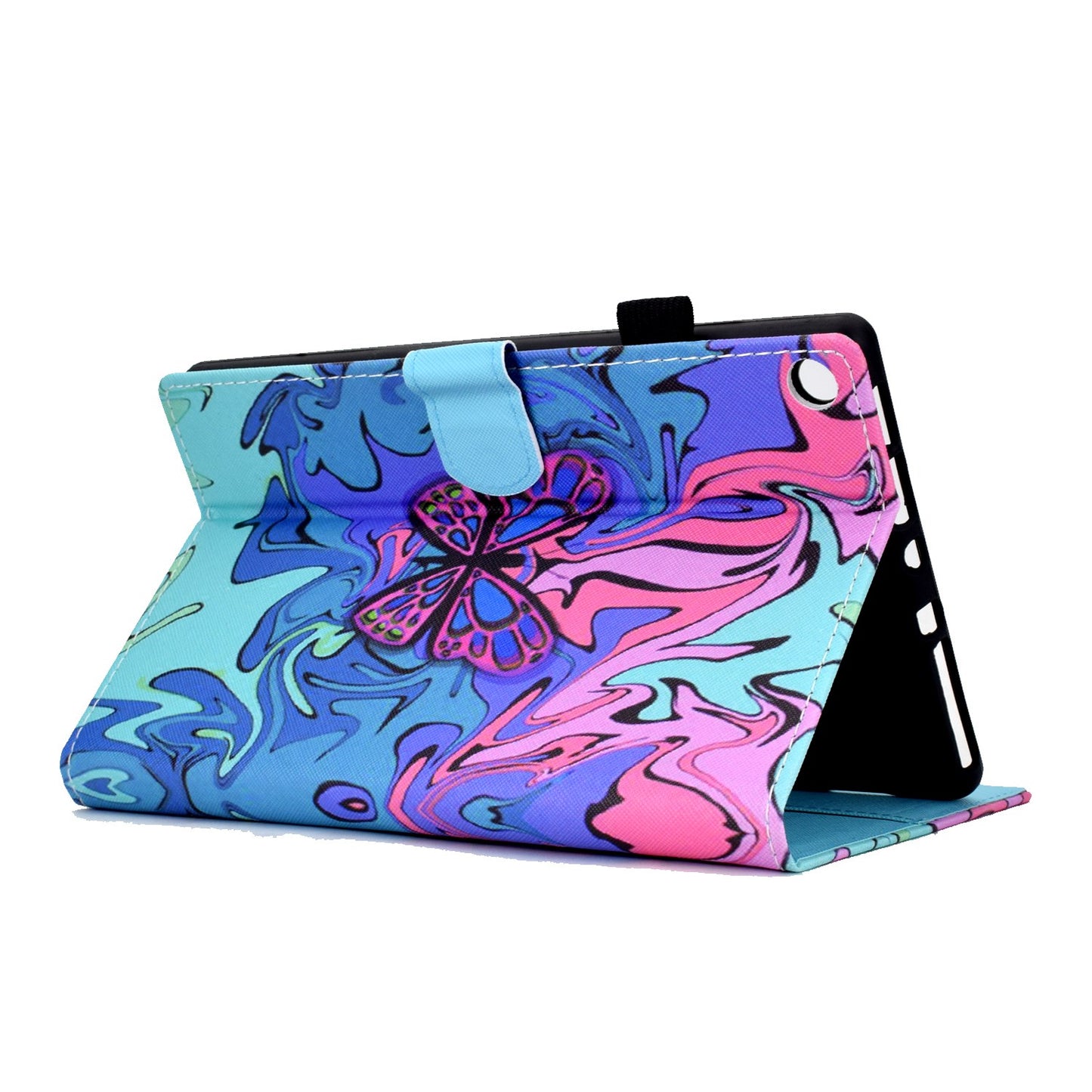 For Amazon Fire HD 8 (2016) / (2017) / (2018) Shockproof Cover Anti-Scratch Leather Case Stitched Pattern Printed Magnetic Closure Tablet Stand Case with Wallet / Card Slots