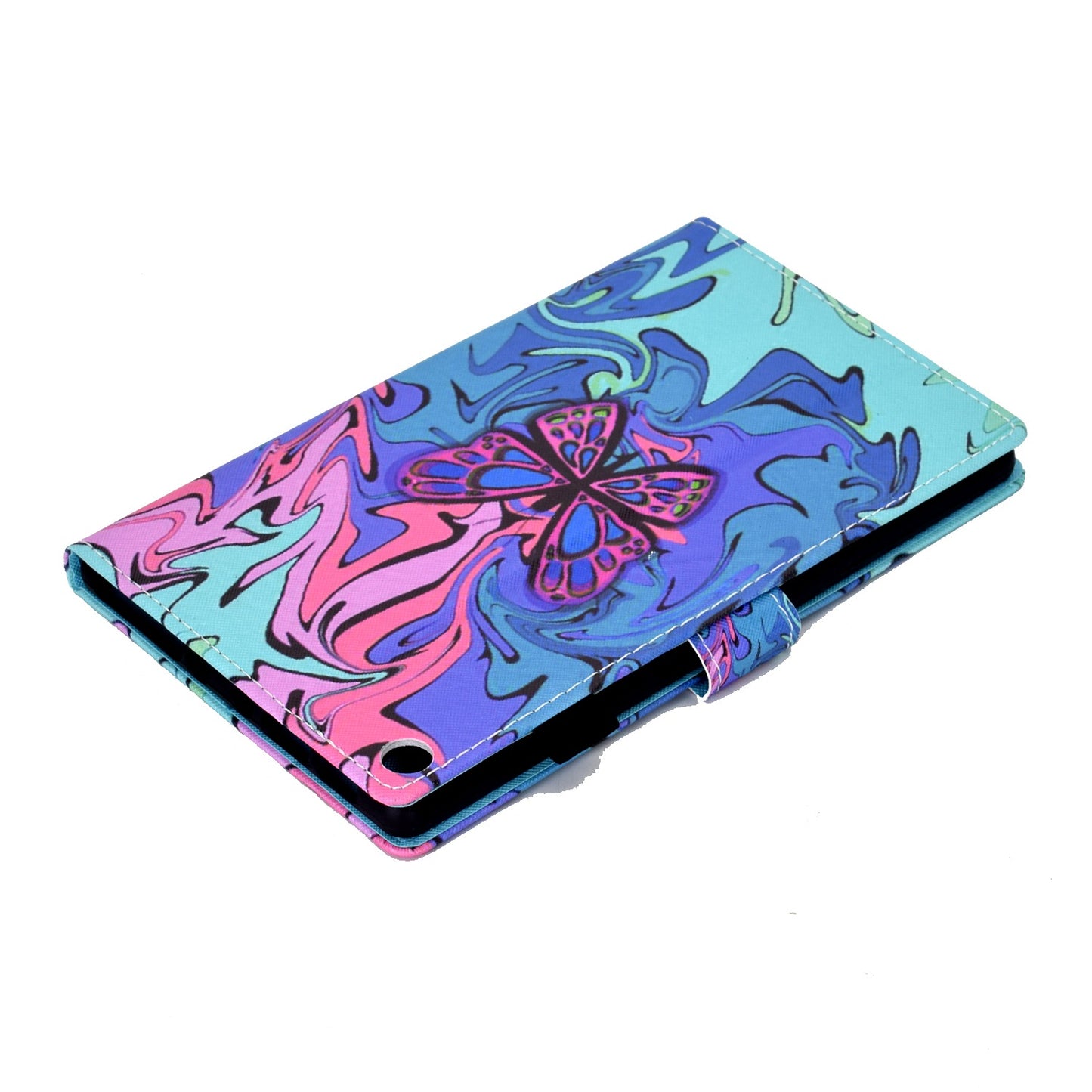 For Amazon Fire HD 8 (2016) / (2017) / (2018) Shockproof Cover Anti-Scratch Leather Case Stitched Pattern Printed Magnetic Closure Tablet Stand Case with Wallet / Card Slots