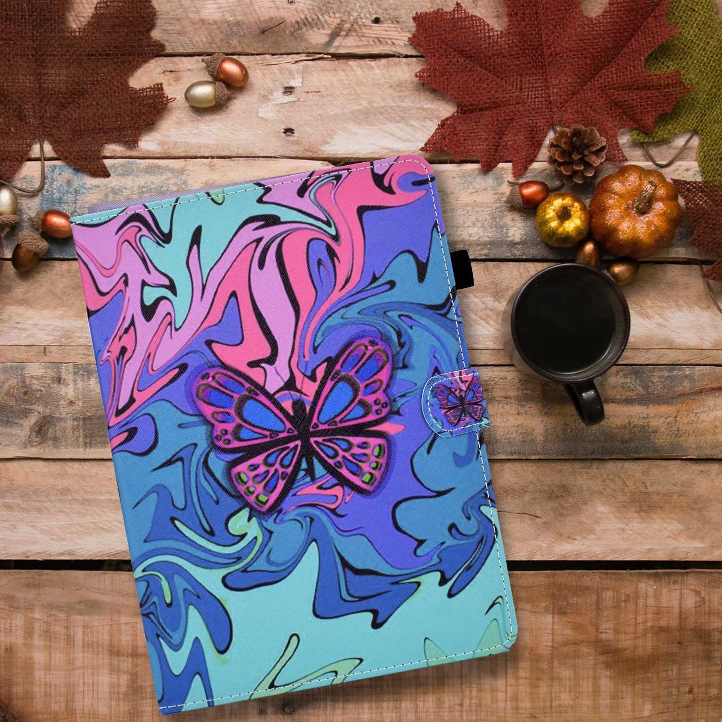 For Amazon Fire HD 8 (2016) / (2017) / (2018) Shockproof Cover Anti-Scratch Leather Case Stitched Pattern Printed Magnetic Closure Tablet Stand Case with Wallet / Card Slots