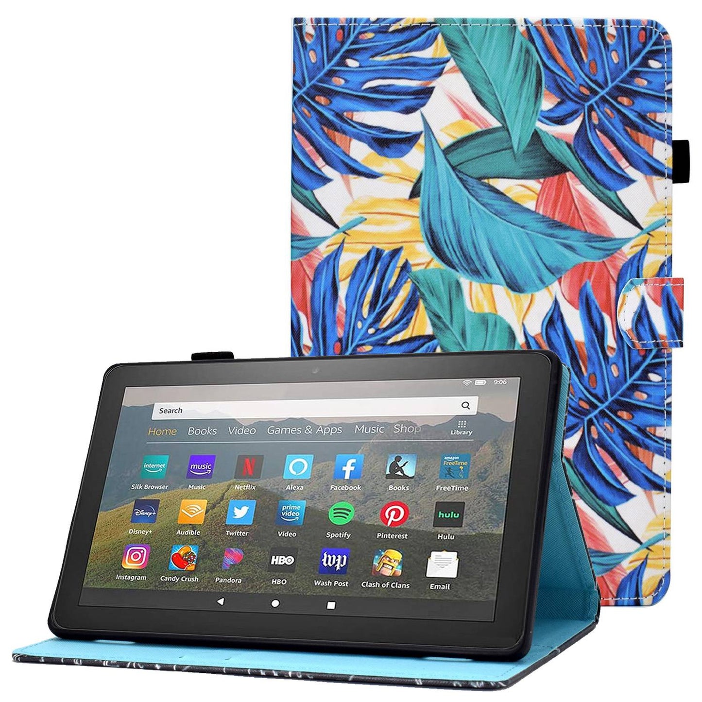 For Amazon Fire HD 8 (2016) / (2017) / (2018) Shockproof Cover Anti-Scratch Leather Case Stitched Pattern Printed Magnetic Closure Tablet Stand Case with Wallet / Card Slots