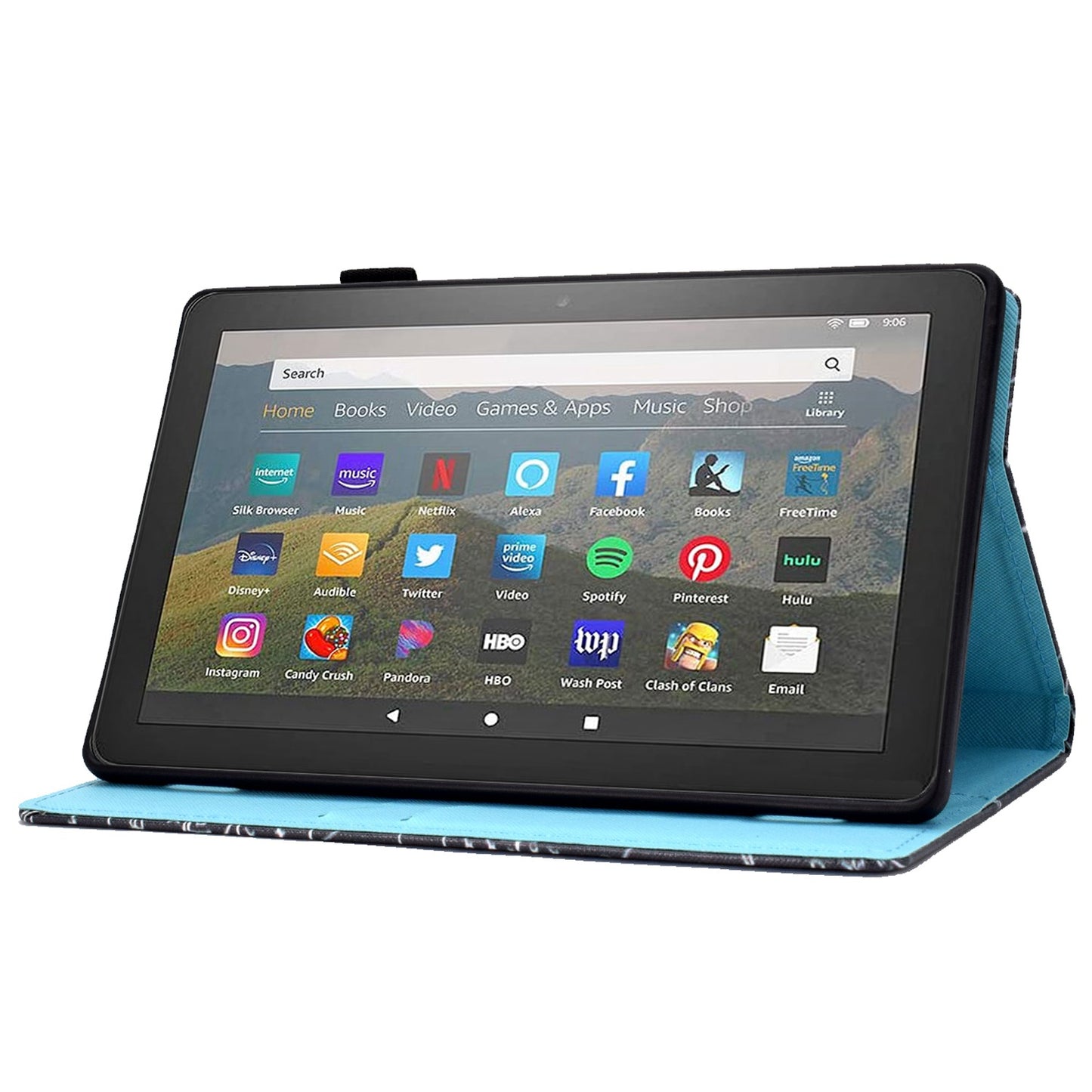 For Amazon Fire HD 8 (2016) / (2017) / (2018) Shockproof Cover Anti-Scratch Leather Case Stitched Pattern Printed Magnetic Closure Tablet Stand Case with Wallet / Card Slots
