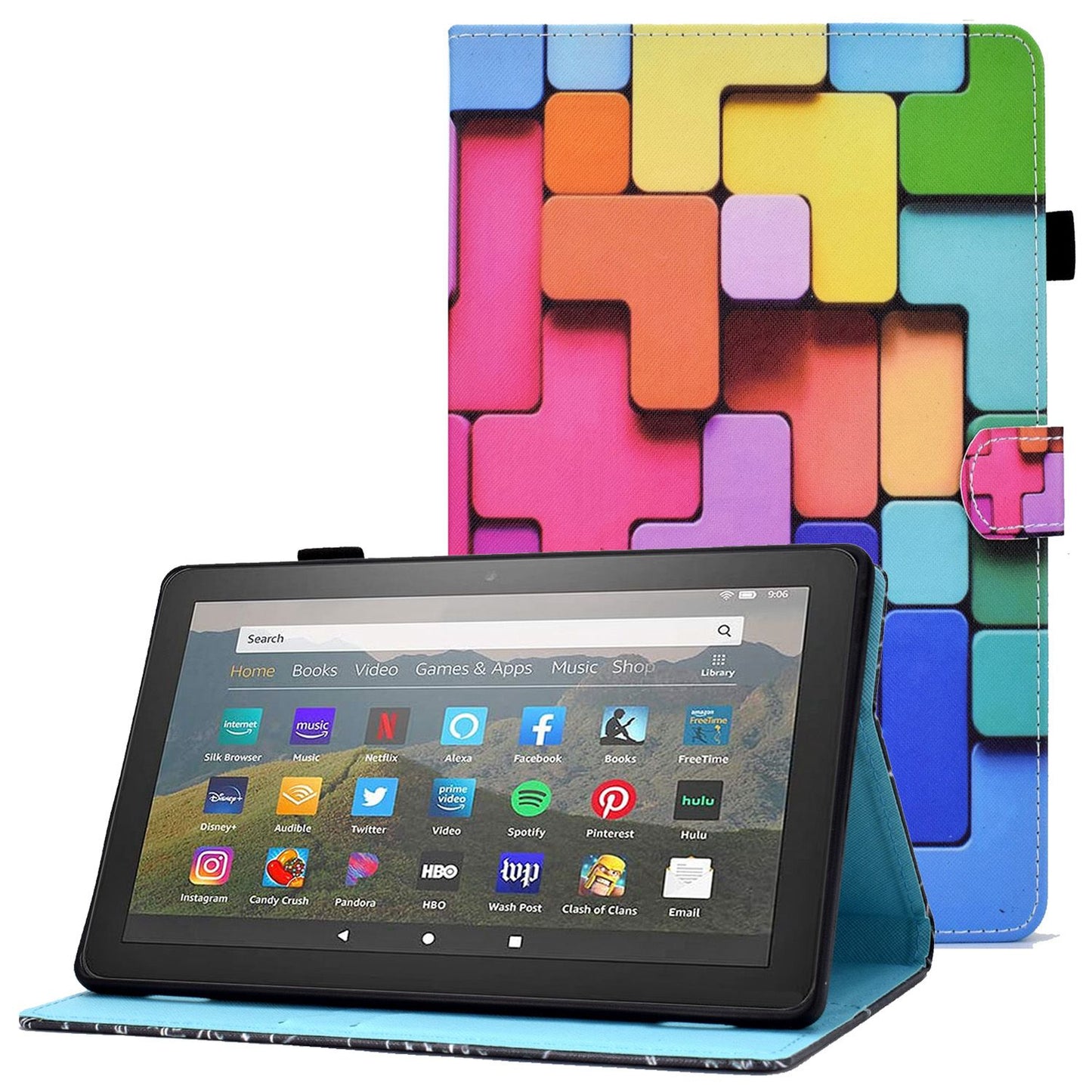 For Amazon Fire HD 8 (2016) / (2017) / (2018) Shockproof Cover Anti-Scratch Leather Case Stitched Pattern Printed Magnetic Closure Tablet Stand Case with Wallet / Card Slots