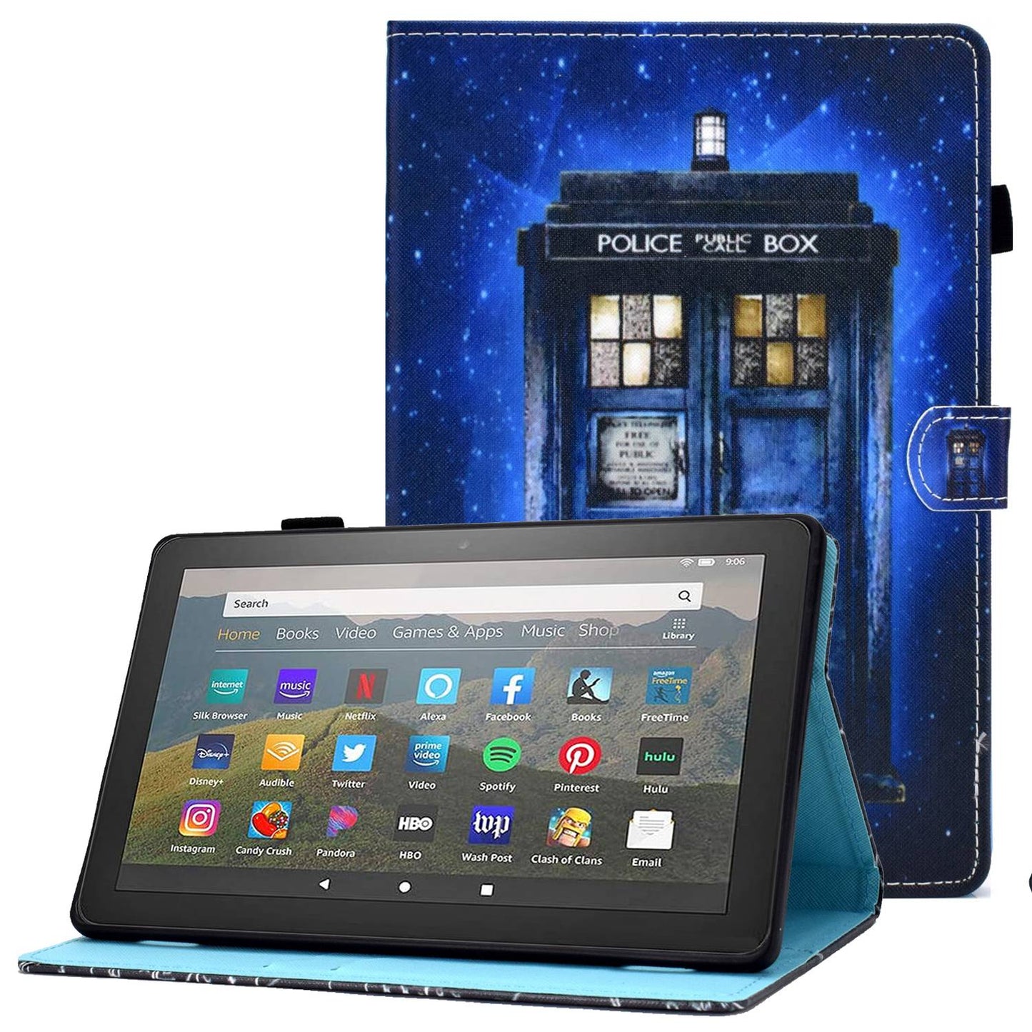 For Amazon Fire HD 8 (2016) / (2017) / (2018) Shockproof Cover Anti-Scratch Leather Case Stitched Pattern Printed Magnetic Closure Tablet Stand Case with Wallet / Card Slots