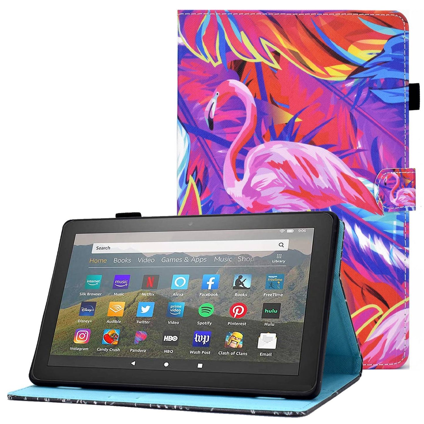 For Amazon Fire HD 8 (2016) / (2017) / (2018) Shockproof Cover Anti-Scratch Leather Case Stitched Pattern Printed Magnetic Closure Tablet Stand Case with Wallet / Card Slots